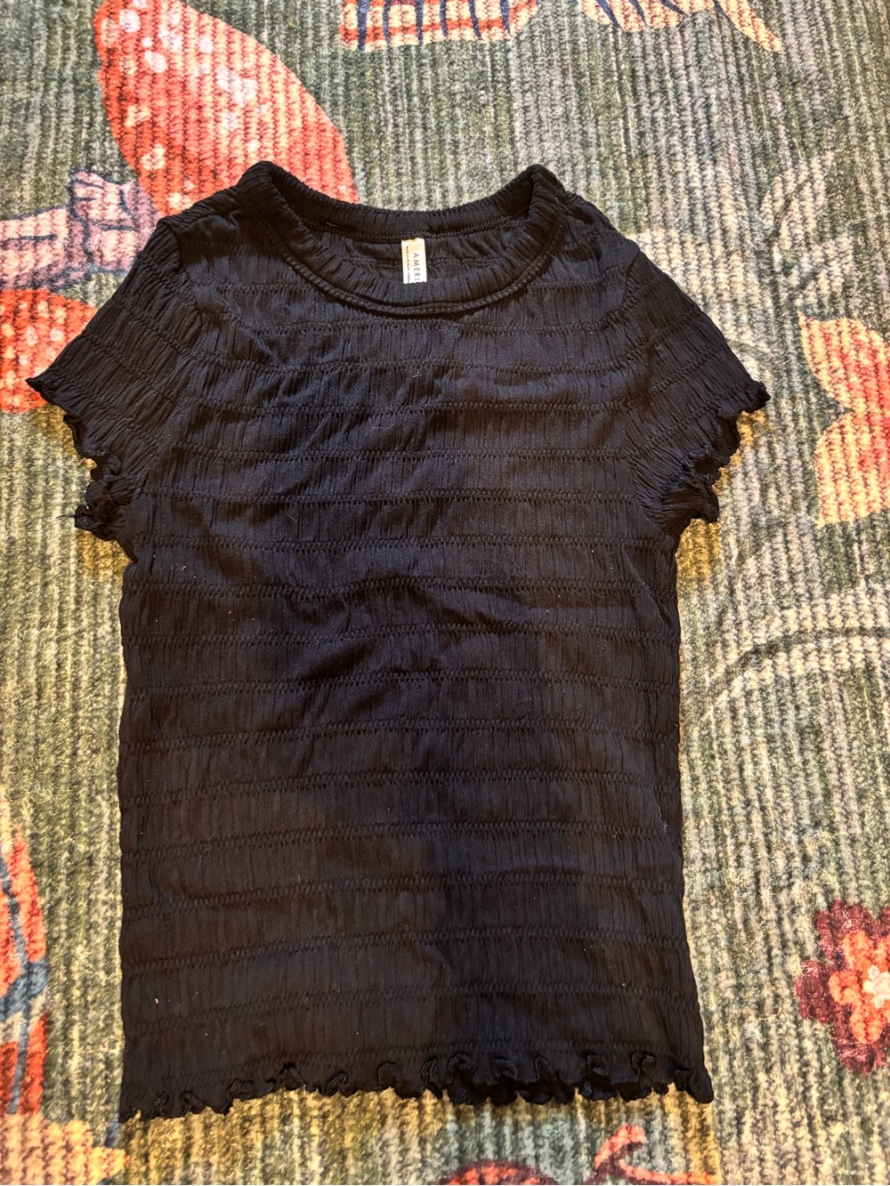 American Eagle Outfitters Black Textured Short Sleeve Top